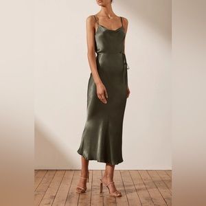 SHONA JOY LA LUNE BIAS COWL MIDI DRESS - OLIVE SIZE 8